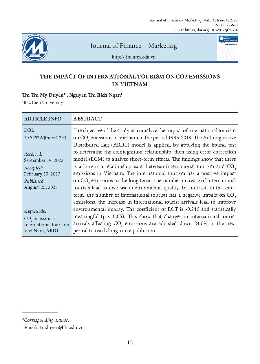 Tác động của du lịch quốc tế đến lượng phát thải CO2 tại Việt Nam = The impact of international tourism on CO2 emissions in Vietnam