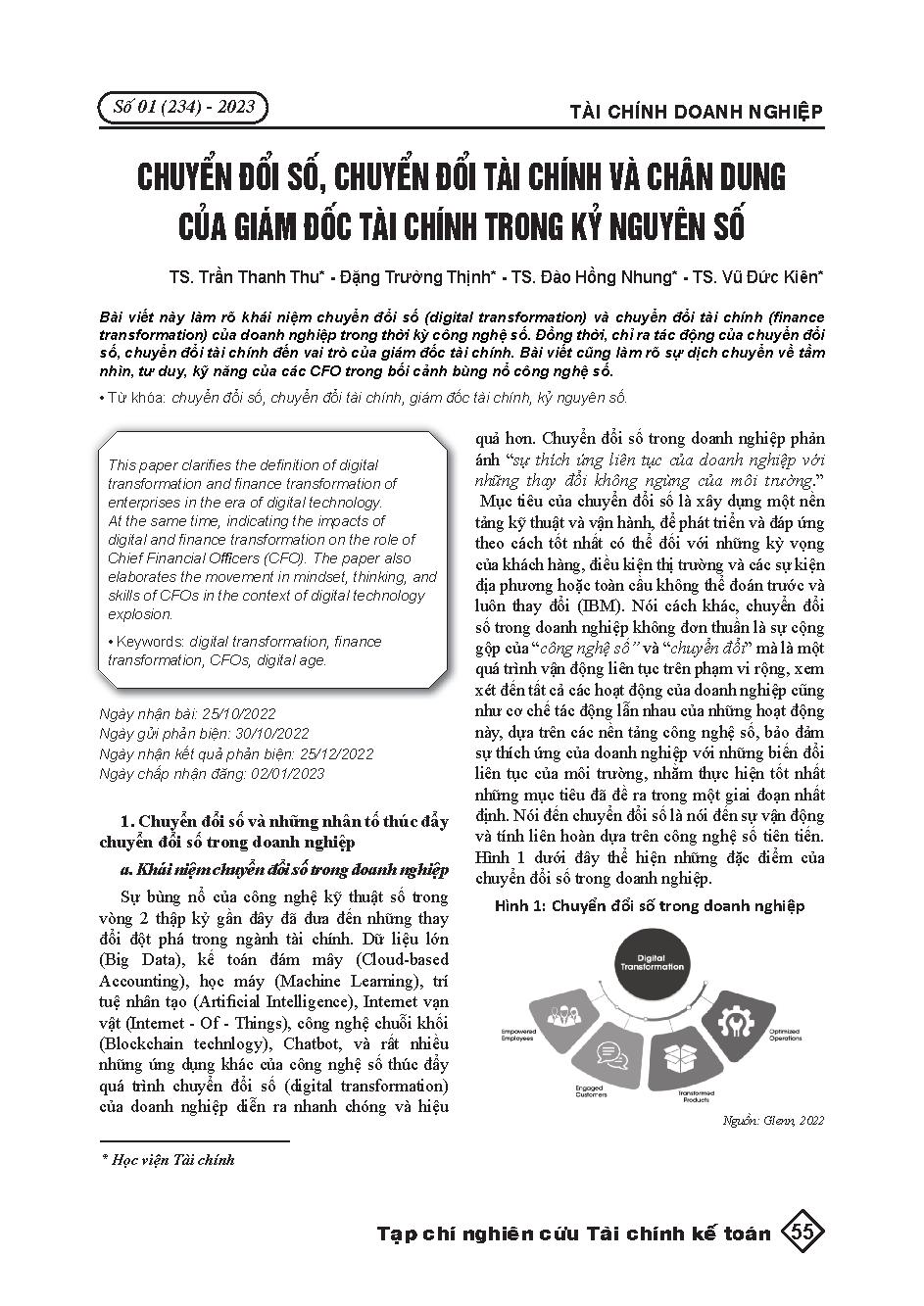 Chuyển đổi số, chuyển đổi tài chính và chân dung của giám đốc tài chính trong kỷ nguyên số = Digital transformation, financial transformation and characteristics of CFO in the digital age
