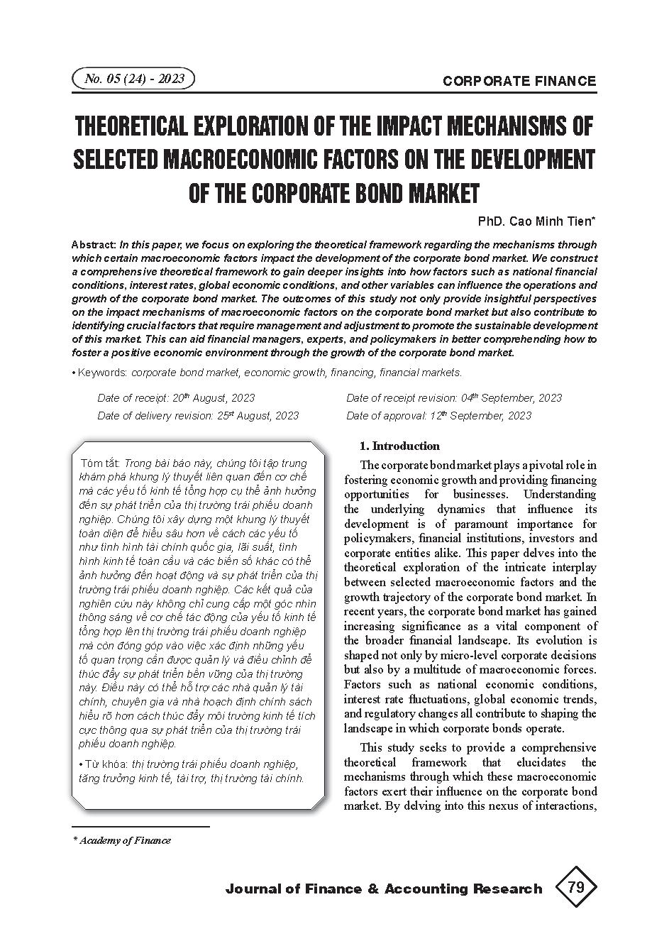 Khám phá lý thuyết về các cơ chế tác động của một số yếu tố kinh tế vĩ mô được chọn lựa đối với sự phát triển của thị trường trái phiếu doanh nghiệp = heoretical exploration of the impact mechanisms of selected macroeconomic factors on the development of 