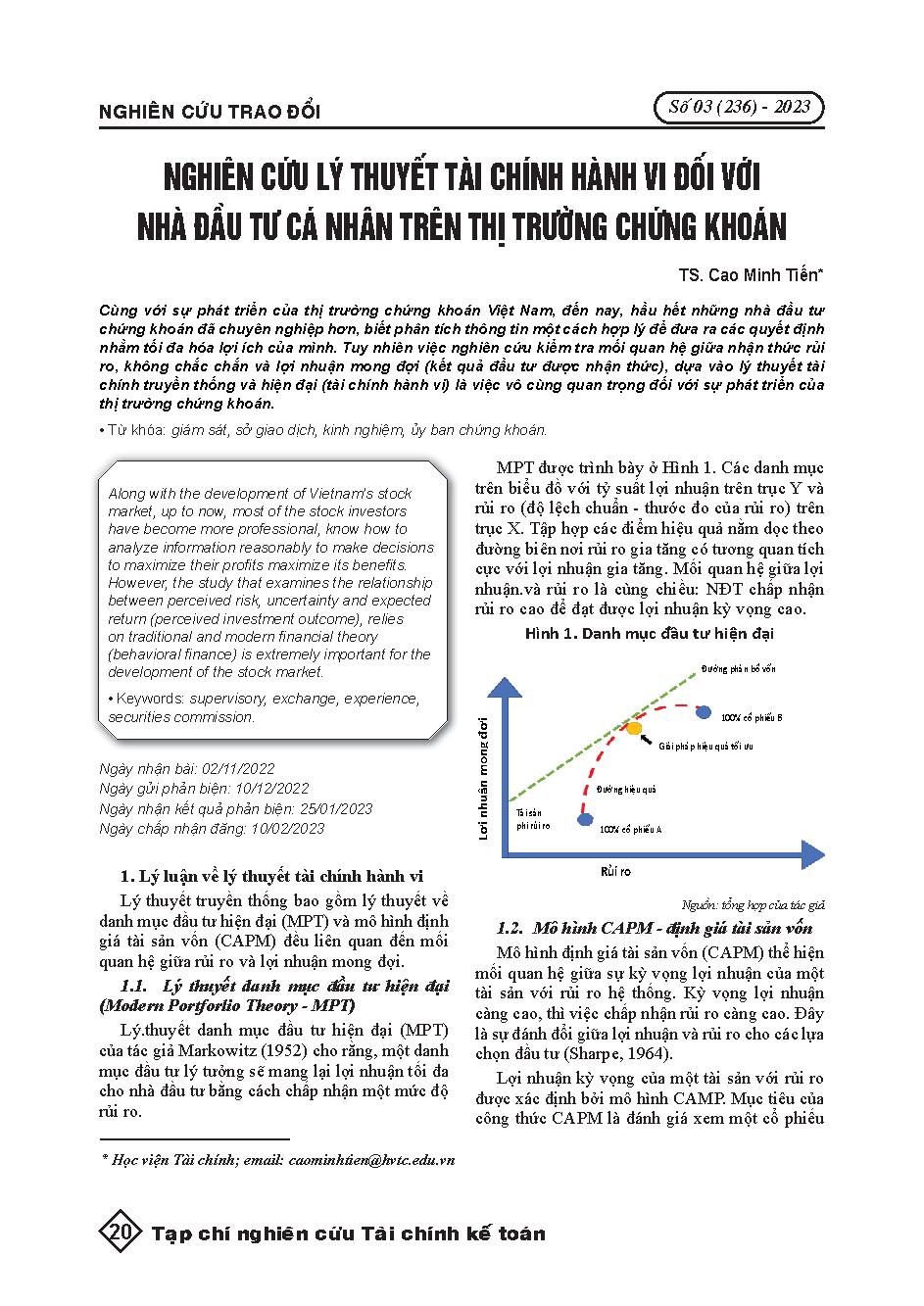 Nghiên cứu lý thuyết tài chính hành vi đối với nhà đầu tư cá nhân trên thị trường chứng khoán = Research on behavioral finance theory for individual investors on the stock market