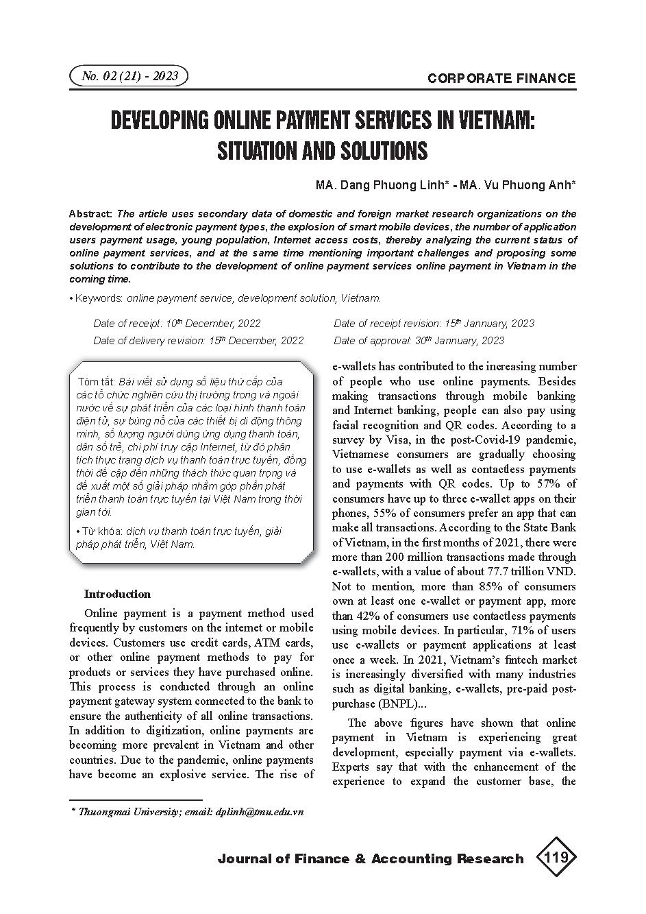 Phát triển dịch vụ thanh toán trực tuyến tại Việt Nam: Thực trạng và một số hàm ý giải pháp = Developing online payment services in vietnam: Situation and solutions