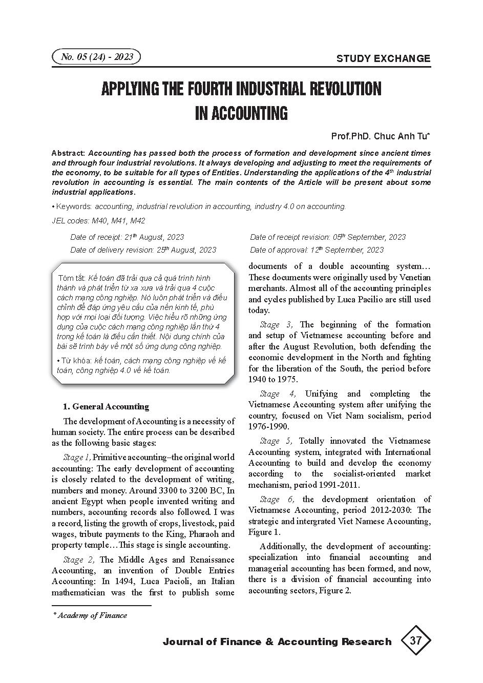 Ứng dụng Cách mạng Công nghiệp lần thứ tư trong kế toán = Applying the fourth industrial revolution in accounting