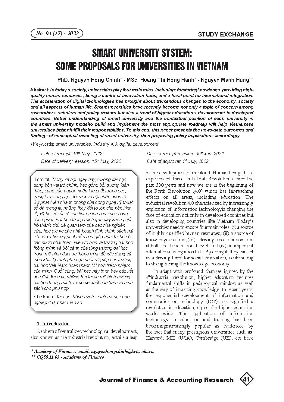 Hệ thống đại học thông minh: Một số đề xuất cho các trường đại học ở Việt Nam = Smart university system: Some proposals for universities in Vietnam