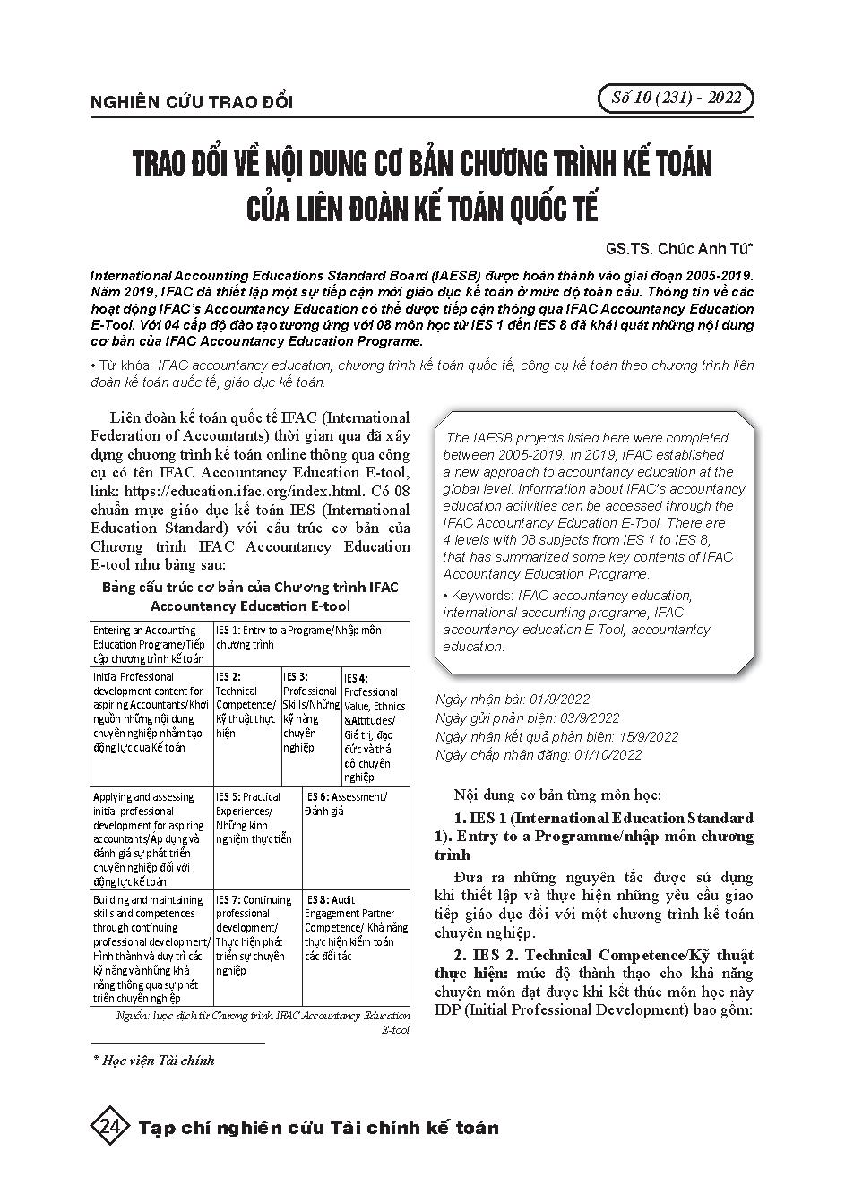 Trao đổi về nội dung cơ bản chương trình kế toán của liên đoàn kế toán quốc tế = A discussion on basic contents of accounting education programs of the International Federation of Accountant