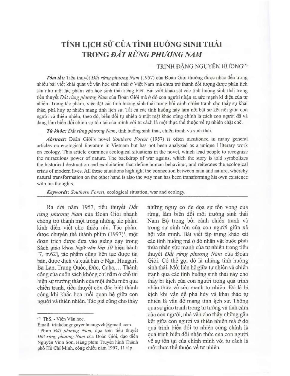 Tính lịch sử của tình huống sinh thái trong Đất rừng phương Nam = Historicity of ecological situations in Đất rừng phương Nam (Southern Forest)