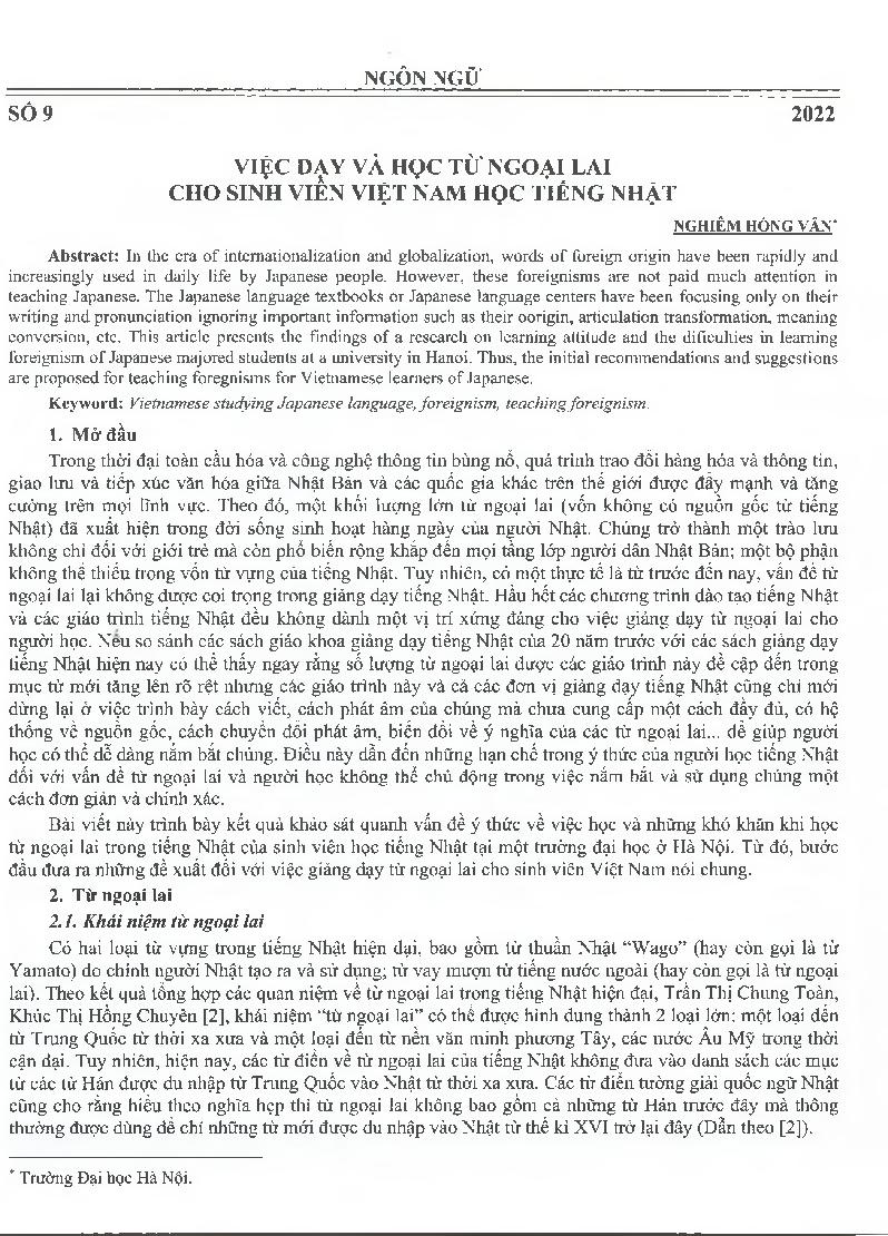 Việc dạy và học từ ngoại lai cho sinh viên Việt Nam học tiếng Nhật = Vietnamese students who are studying Japanese