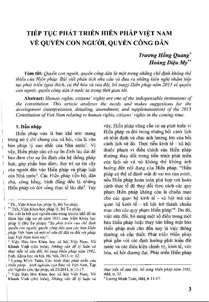 Tiếp tục phát triển hiến pháp Việt Nam về quyền con người, quyền công dân = Develop the Constitution of Vietnam Regarding Human Rights, Citizens’ Rights