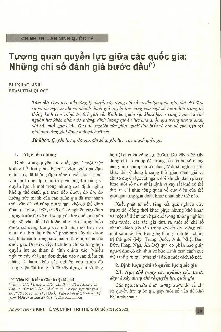 Tương quan quyền lực giữa các quốc gia: Những chỉ số đánh giá bước đầu = Iran’s Islam power since the 1979 Islamic revolution