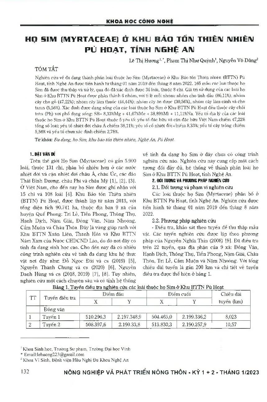 Họ Sim (Myrtaceae) ở Khu Bảo tồn Thiên nhiên Pù Hoạt, tỉnh Nghệ An = Myrtaceae in Pu Hoat nature reserve, Nghe An province