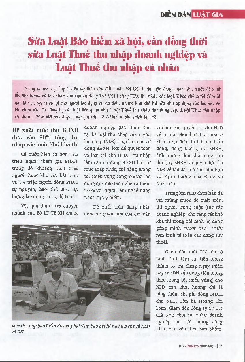 Sửa Luật Bảo hiểm xã hội, cần đồng thời sửa Luật Thuế thu nhập doanh nghiệp và Luật Thuế thu nhập cá nhân