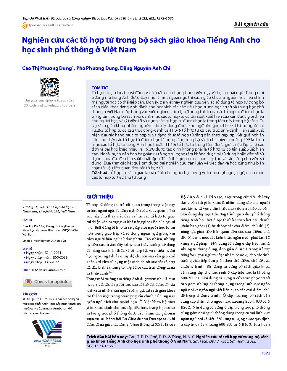 Nghiên cứu các tổ hợp từ trong bộ sách giáo khoa Tiếng Anh cho học sinh phổ thông ở Việt Nam = An investigation into collocational profile in English textbooks for Vietnamese students