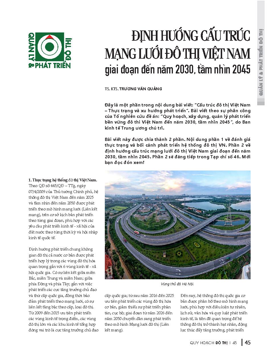 Định hướng cấu trúc mạng lưới đô thị Việt Nam giai đoạn đến năm 2030, tầm nhìn 2045