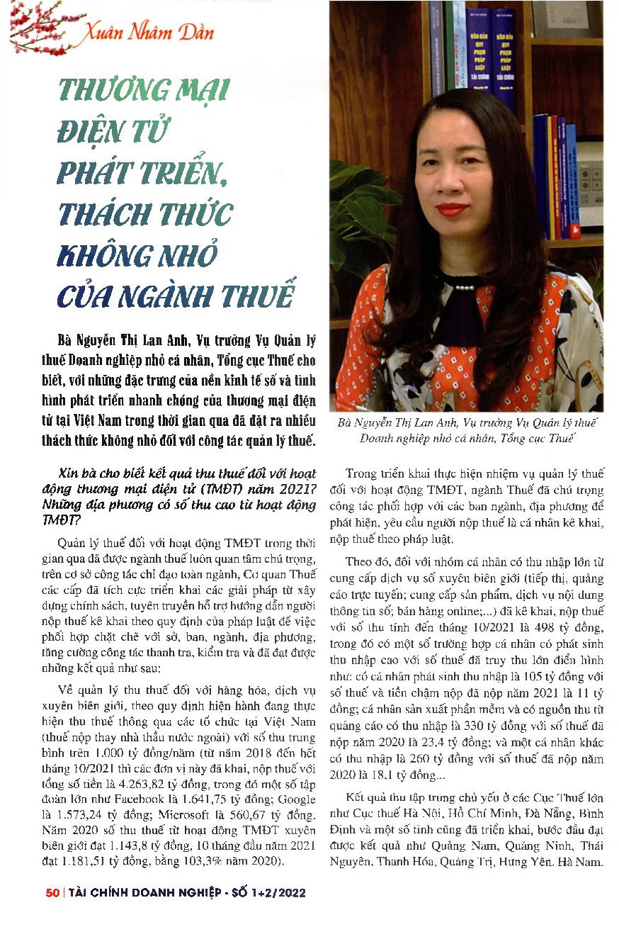 Thương mại điện tử phát triển, thách thức không nhỏ của ngành thuế = E-commerce development, not a small challenge of the tax industry