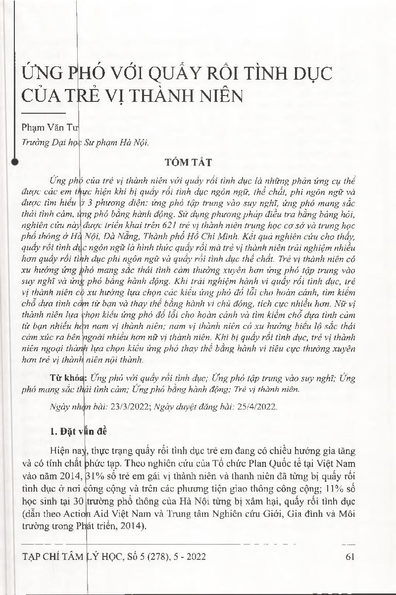 Ứng phó với quấy rối tình dục của trẻ vị thành niên = Adolescents dealing with sexual harassment