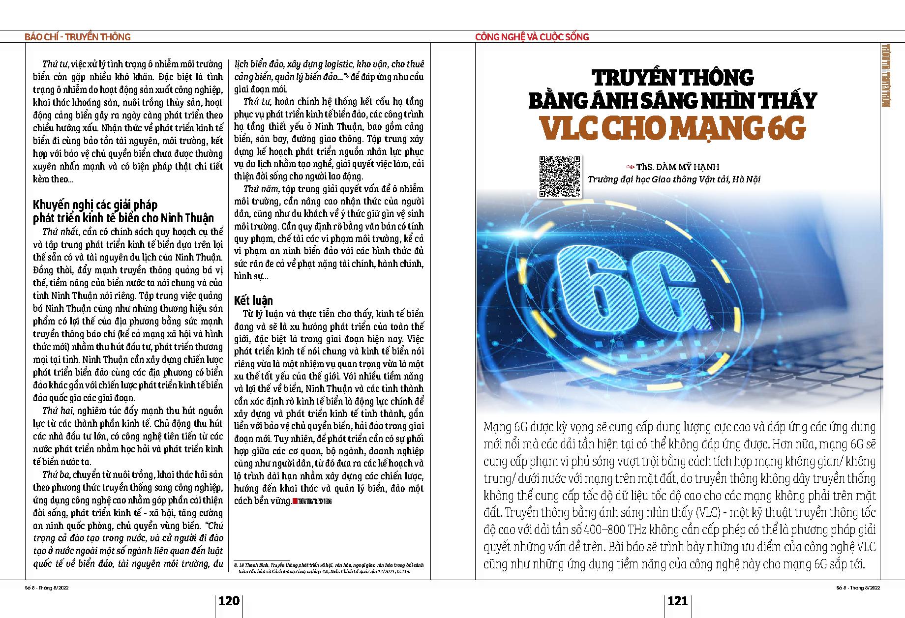 Truyền thông bằng ánh sáng nhìn thấy VLC cho mạng 6G