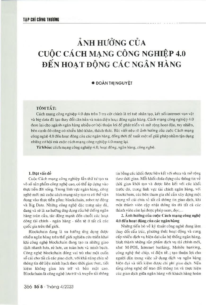 Ảnh hưởng của cuộc cách mạng công nghiệp 4.0 đến hoạt động các ngân hàng