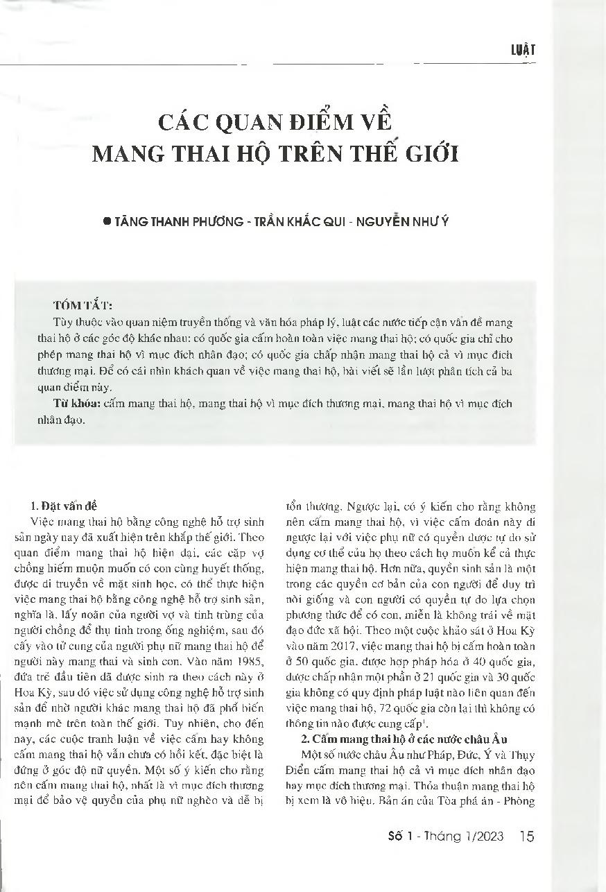 Các quan điểm về mang thai hộ trên thế giới = Perspectives on surrogacy in the world