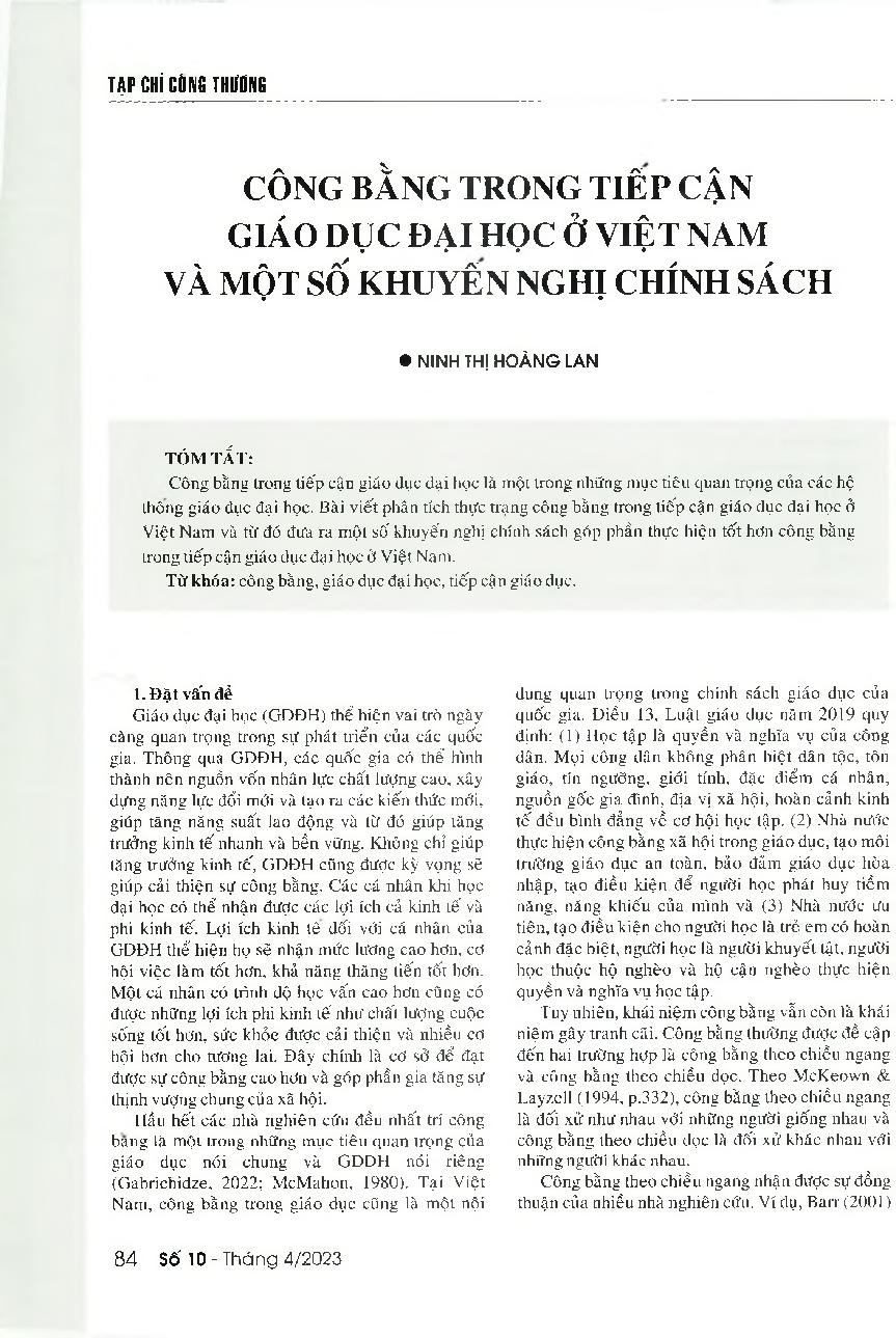 Công bằng trong tiếp cận giáo dục đại học ở Việt Nam và một số khuyến nghị chính sách