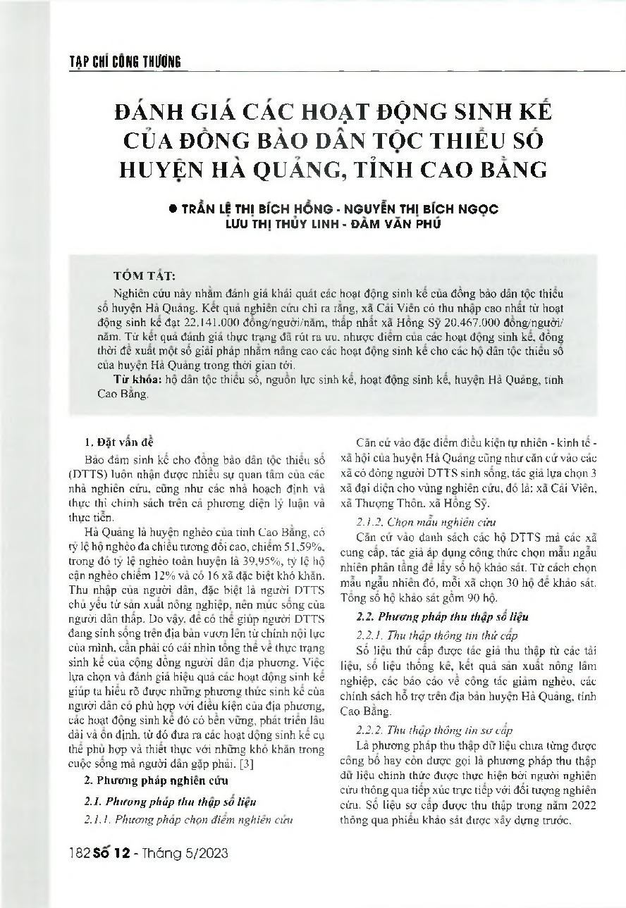 Đánh giá các hoạt động sinh kế của đồng bào dân tộc thiểu số huyện Hà Quảng, tỉnh Cao Bằng