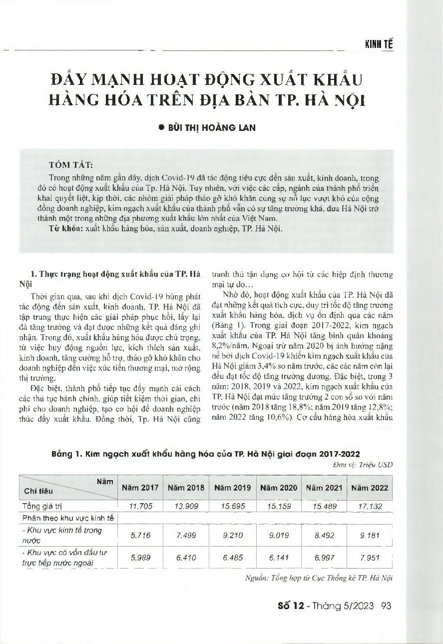 Đẩy mạnh hoạt động xuất khẩu hàng hóa trên địa bàn TP. Hà Nội