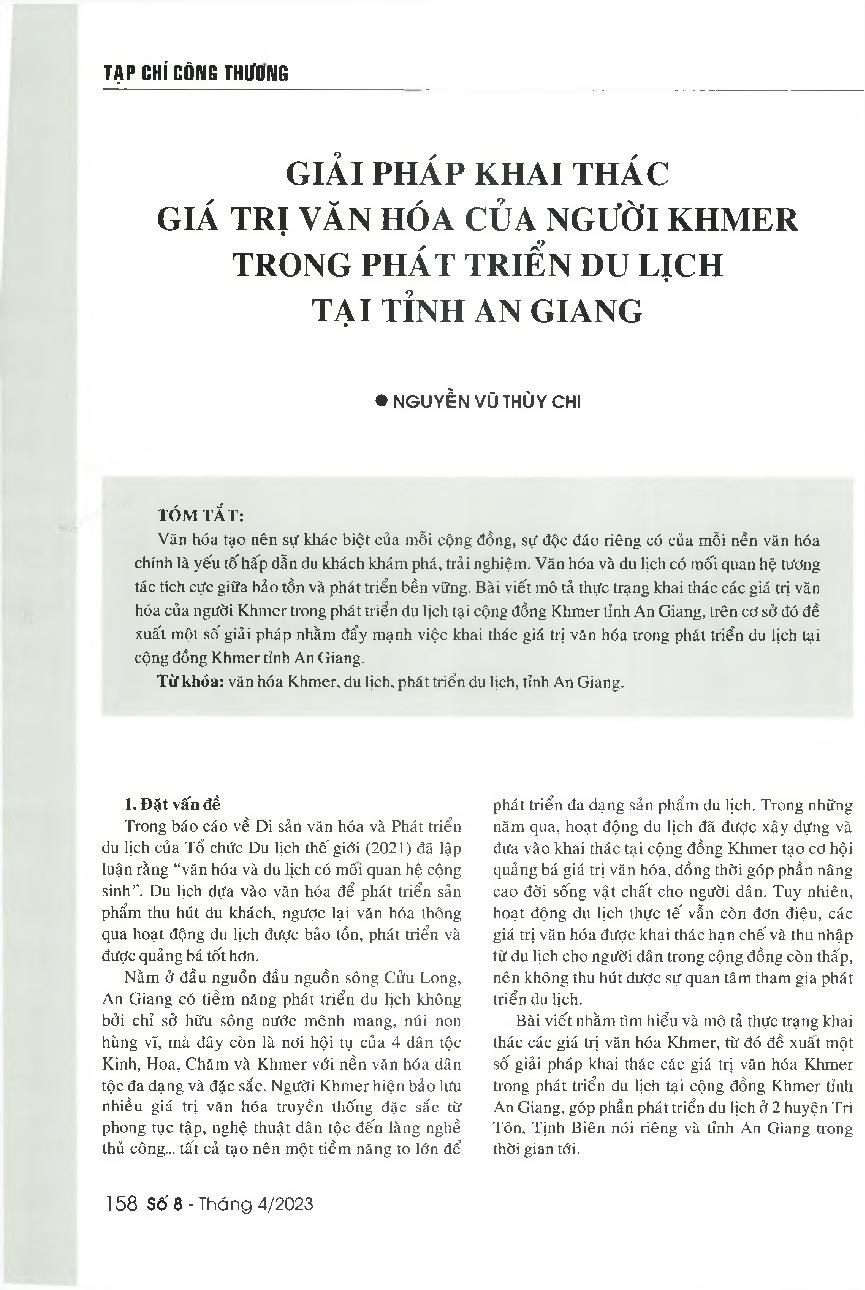 Giải pháp khai thác giá trị văn hóa của người Khmer trong phát triển du lịch tại tỉnh An Giang