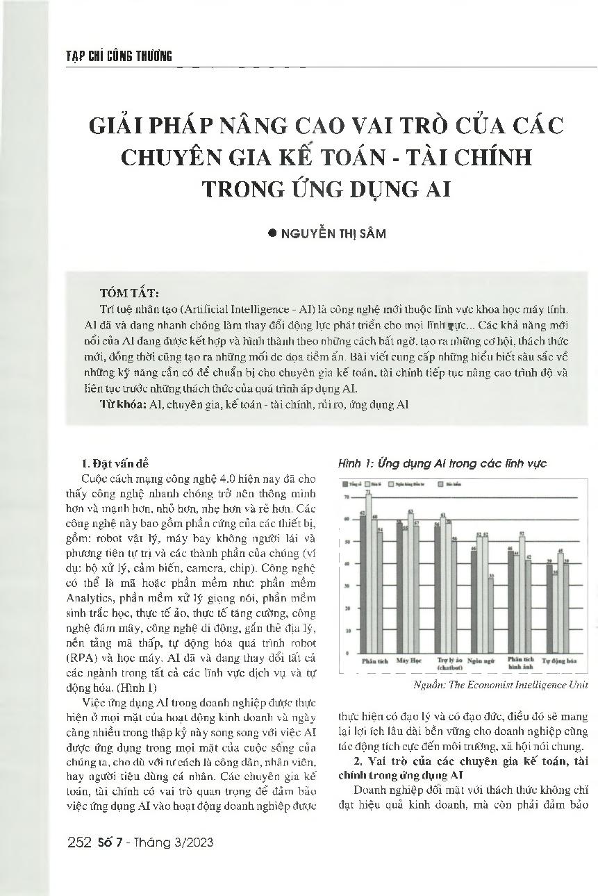 Giải pháp nâng cao vai trò của các chuyên gia kế toán - tài chính trong ứng dụng AI = Solutions to improve the role of accountants and financial specialists when applying Al applications