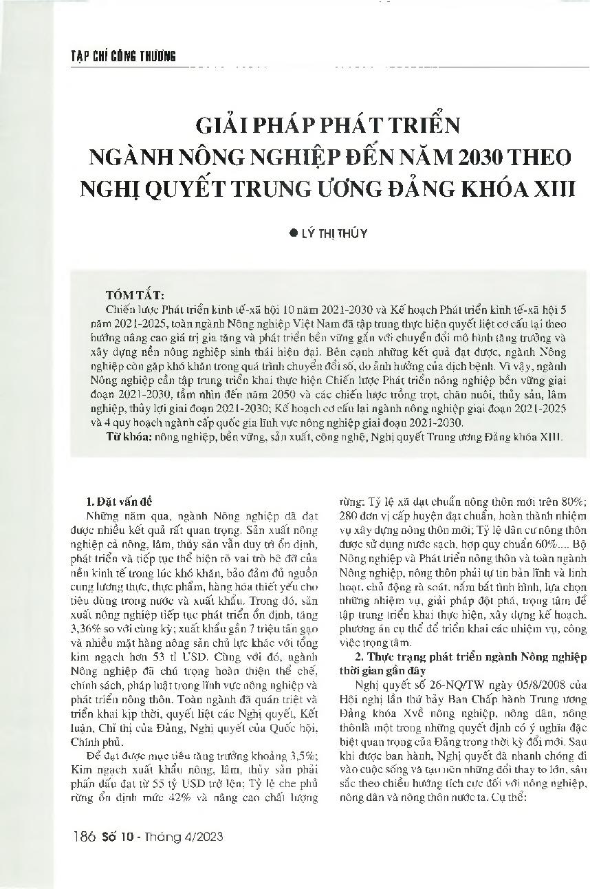 Giải pháp phát triển ngành Nông nghiệp đến năm 2030 theo Nghị quyết Trung ương Đảng khóa XIII