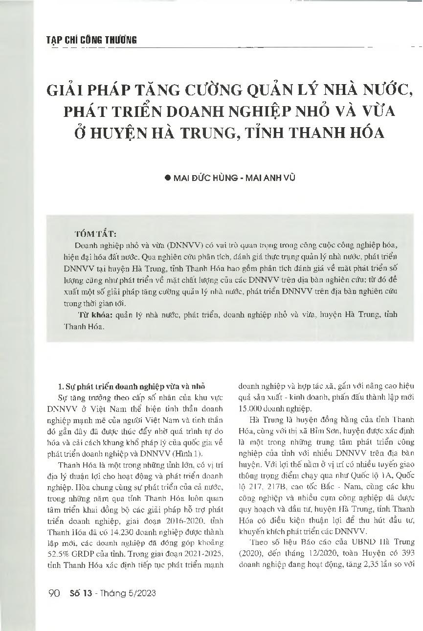 Giải pháp tăng cường quản lý nhà nước, phát triển doanh nghiệp nhỏ và vừa ở huyện Hà Trung tỉnh Thanh Hóa