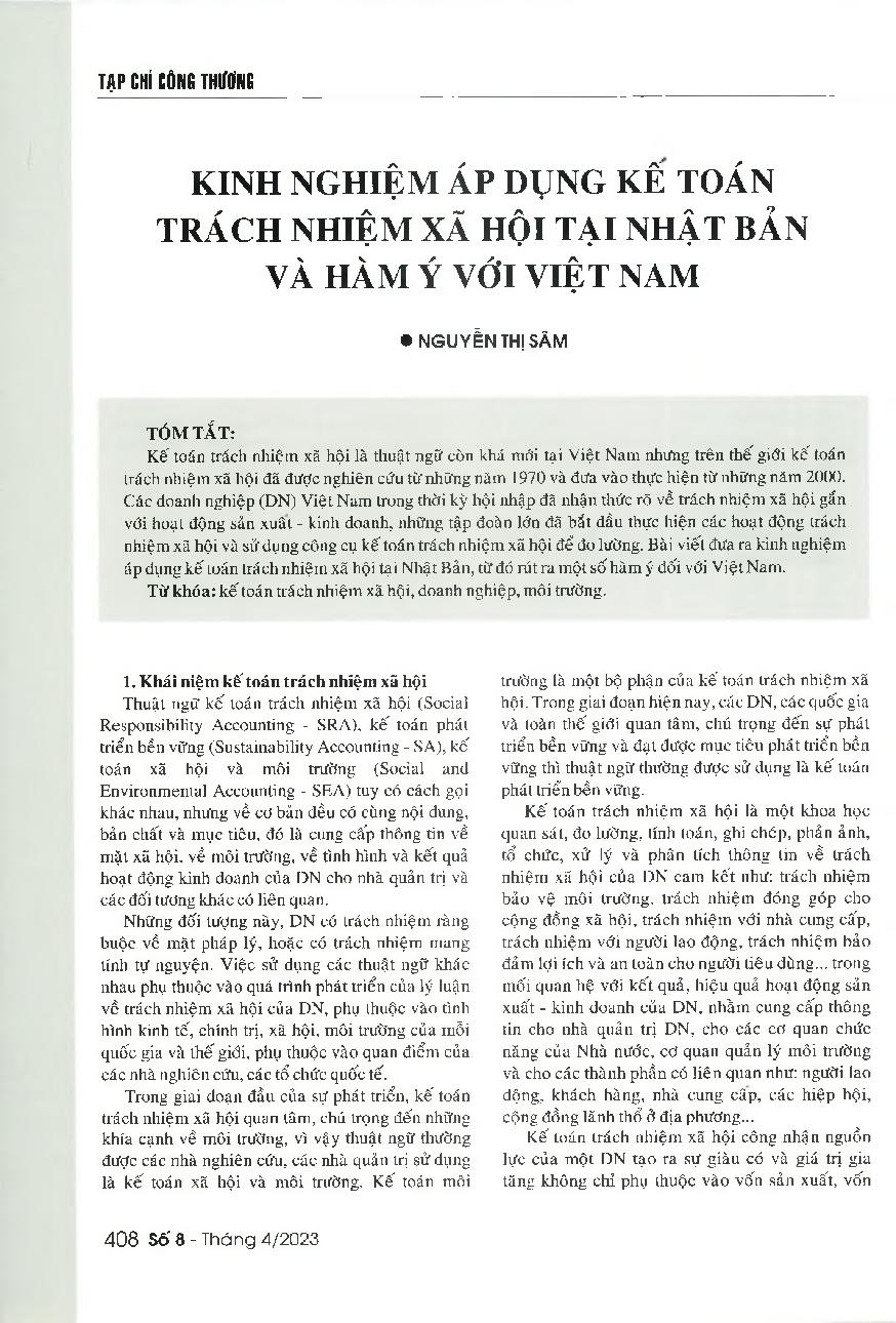 Kinh nghiệm áp dụng kế toán trách nhiệm xã hội và hàm ý với Việt Nam