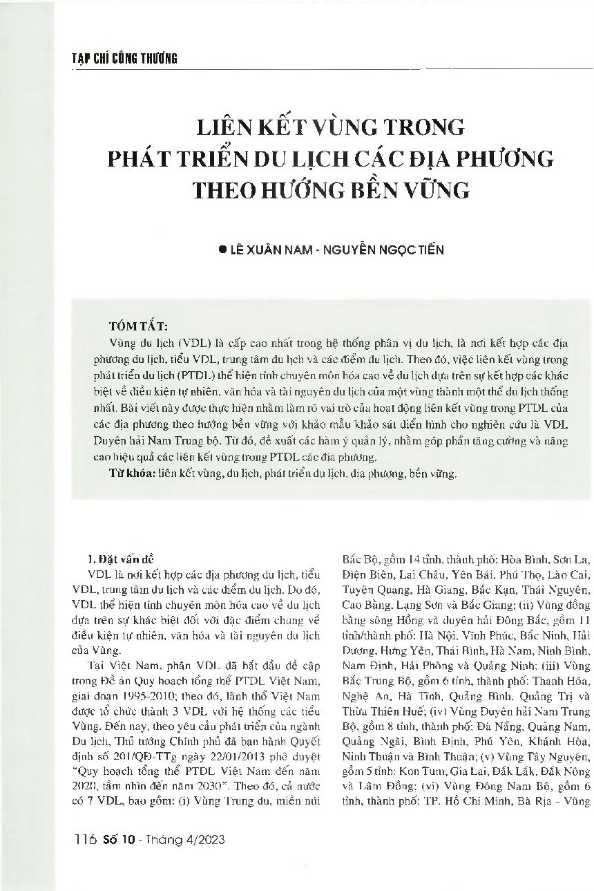 Liên kết vùng trong phát triển du lịch các địa phương theo hướng bền vững