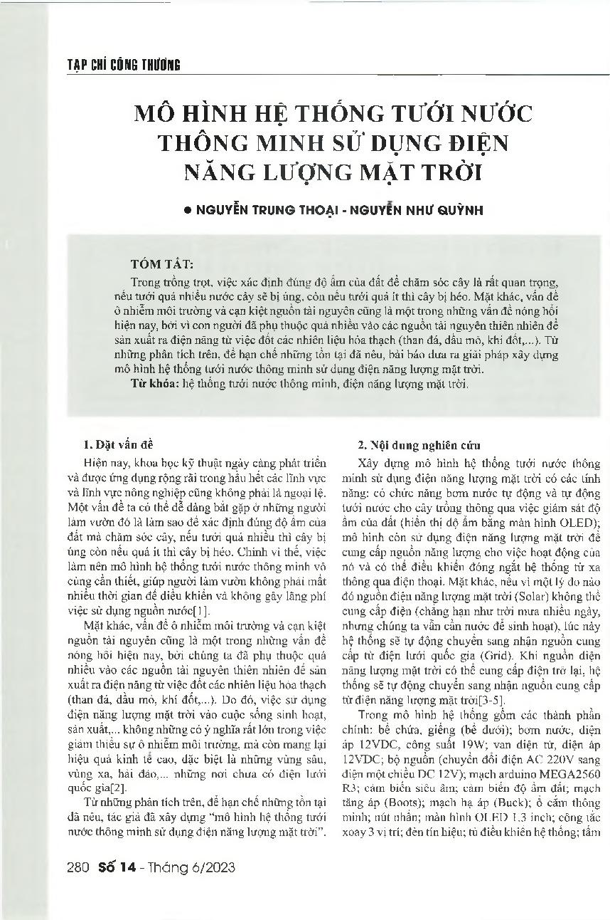 Mô hình hệ thống tưới nước thông minh sử dụng điện năng lượng mặt trời