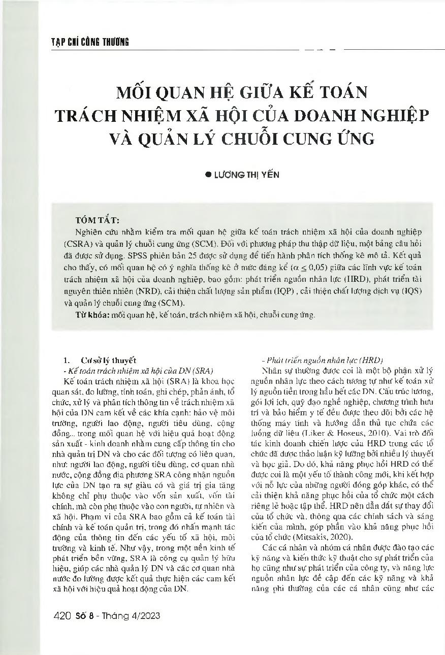 Mối quan hệ giữa kế toán trách nhiệm xã hội của doanh nghiệp và quản lý chuỗi cung ứng