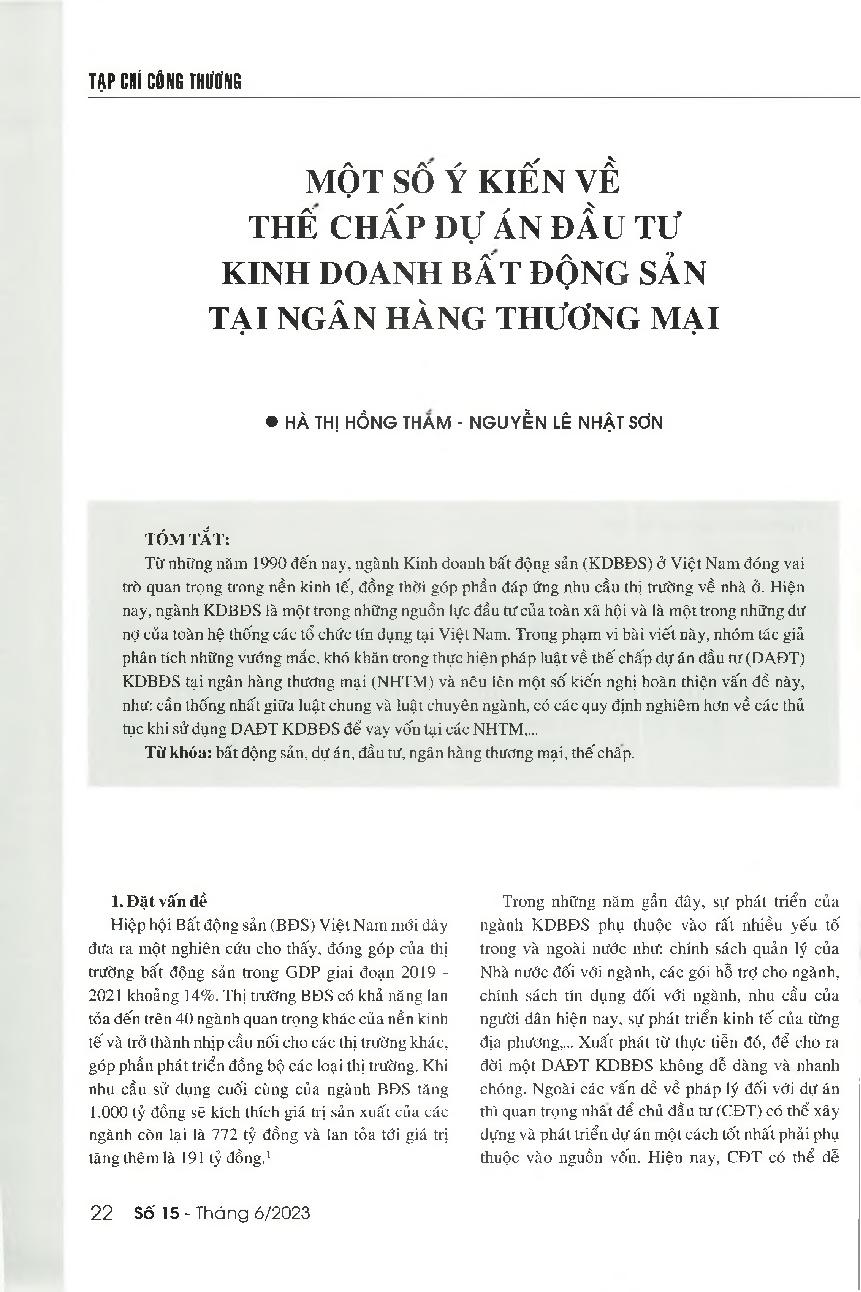 Một số ý kiến về thế chấp dự án đầu tư kinh doanh bất động sản tại ngân hàng thương mại