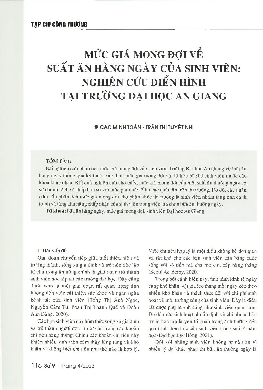 Mức giá mong đợi về suất ăn hàng ngày của sinh viên - Nghiên cứu điển hình tại Trường Đại học An Giang