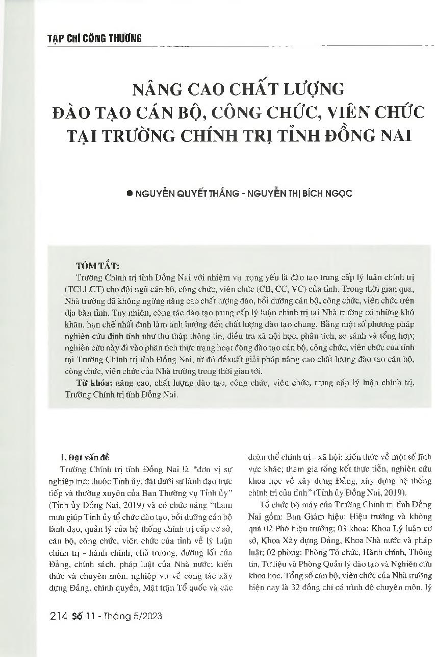 Nâng cao chất lượng đào tạo cán bộ, công chức, viên chức tại Trường Chính trị tỉnh Đồng Nai