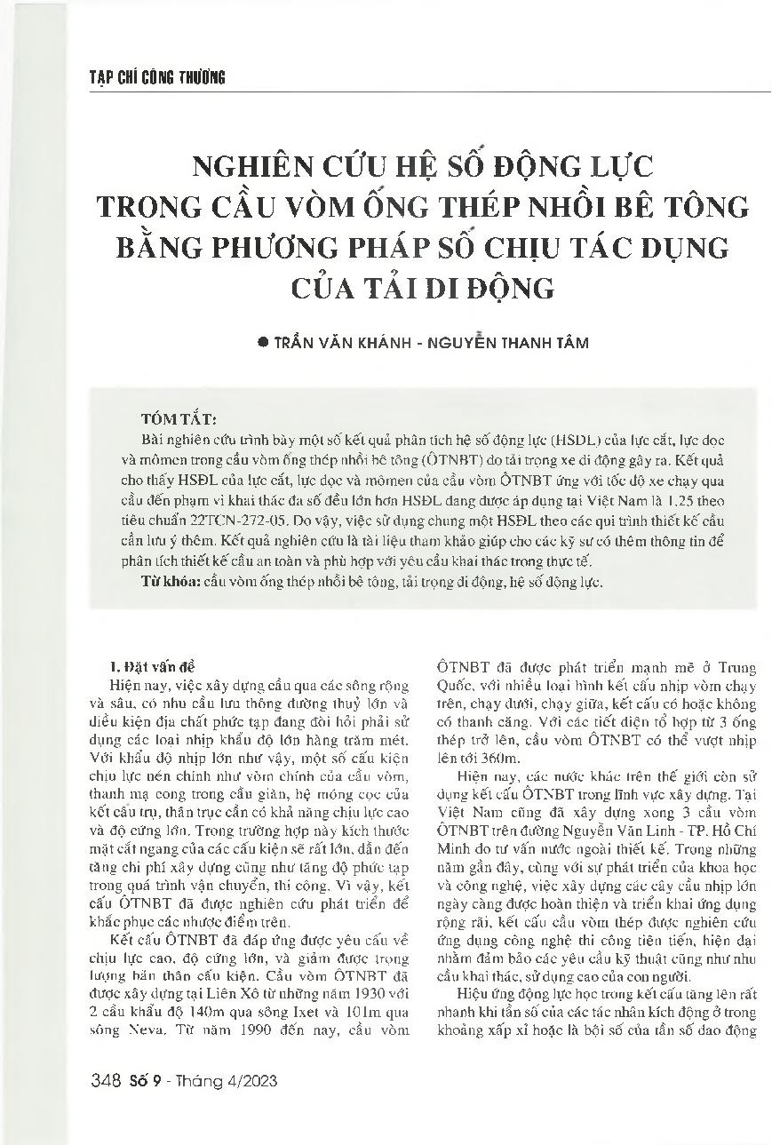 Nghiên cứu hệ số động lực trong cầu vòm ống thép nhồi bê tông bằng phương pháp số chịu tác dụng của tải di động