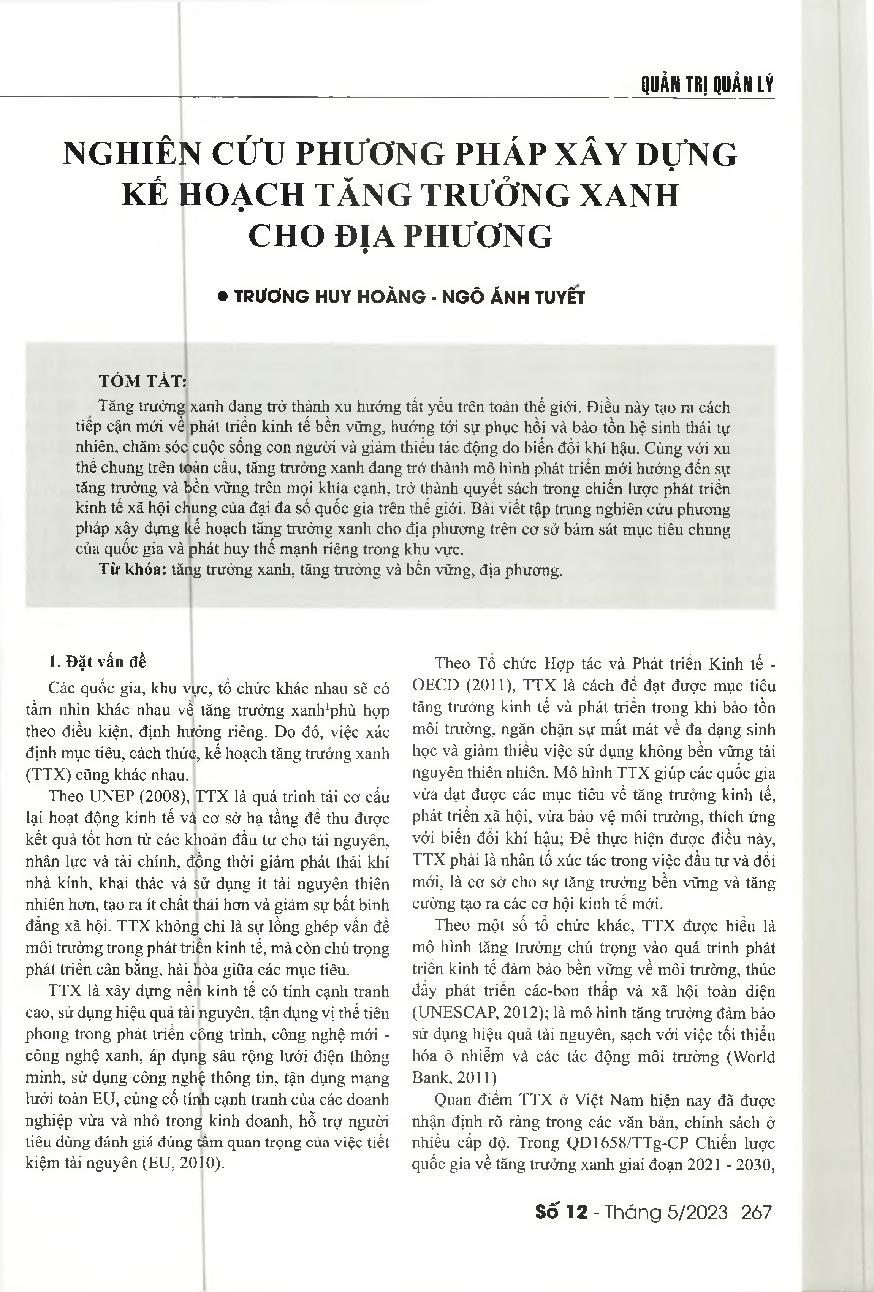 Nghiên cứu phương pháp xây dựng kế hoạch tăng trưởng xanh cho địa phương