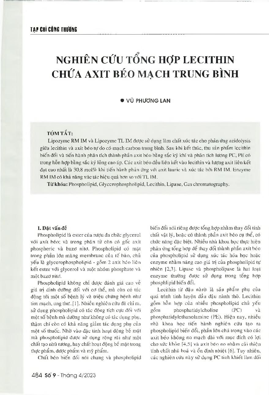 Nghiên cứu tổng hợp lecithin chứa axit béo mạch trung bình