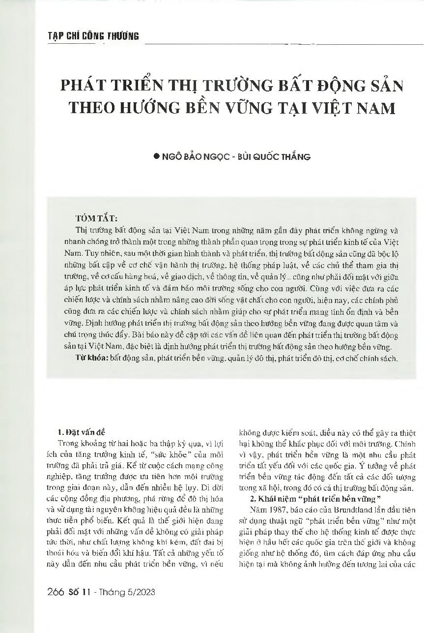 Phát triển thị trường bất động sản theo hướng bền vững tại Việt Nam