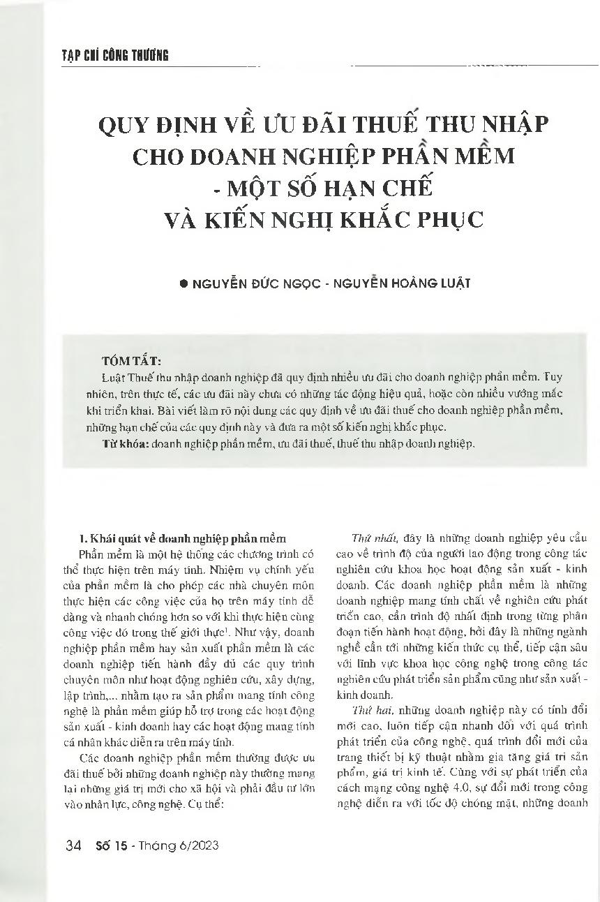 Quy định về ưu đãi thuế thu nhập cho doanh nghiệp phần mềm - Một số hạn chế và kiến nghị khắc phục