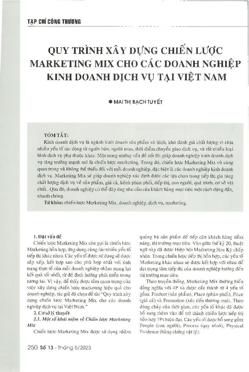 Quy trình xây dựng chiến lược Marketing Mix cho các doanh nghiệp kinh doanh dịch vụ tại Việt Nam