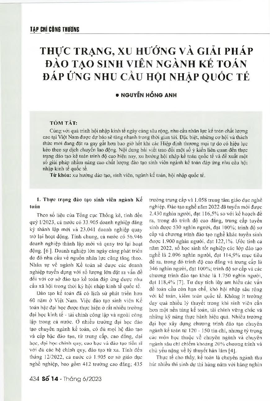Thực trạng, xu hướng và giải pháp đào tạo sinh viên ngành Kế toán đáp ứng nhu cầu hội nhập quốc tế