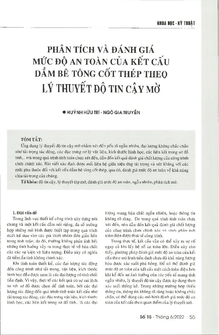 Phân tích và đánh giá mức độ an toàn của kết cấu dầm bê tông cốt thép theo lý thuyết độ tin cậy mờ = Analyzing and evaluating the safety of reinforced concrete girder structure by using the fuzzy set theory