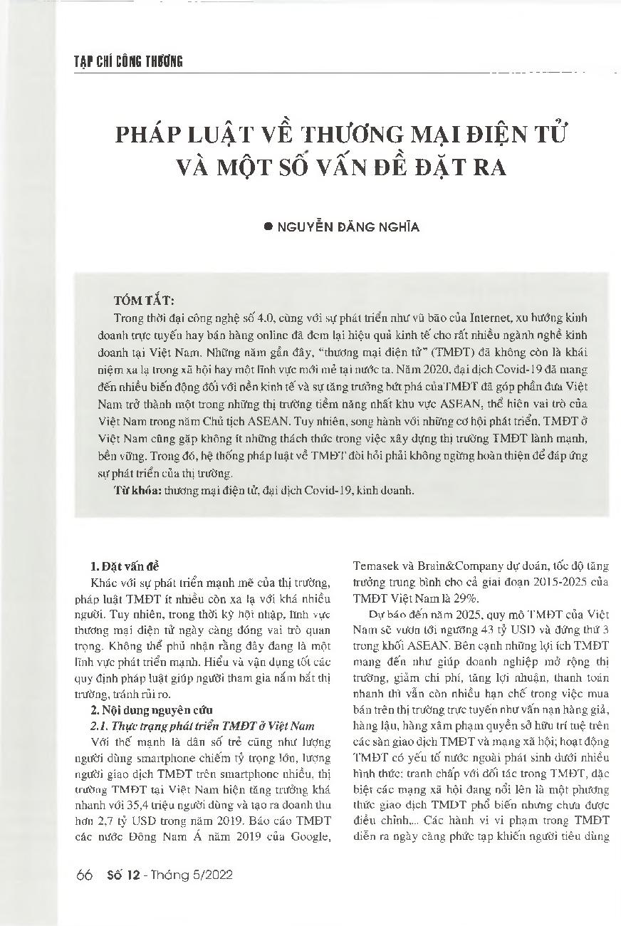 Pháp luật về thương mại điện tử và một số vấn đề đặt ra = Regulations on e-commerce activities and some issues