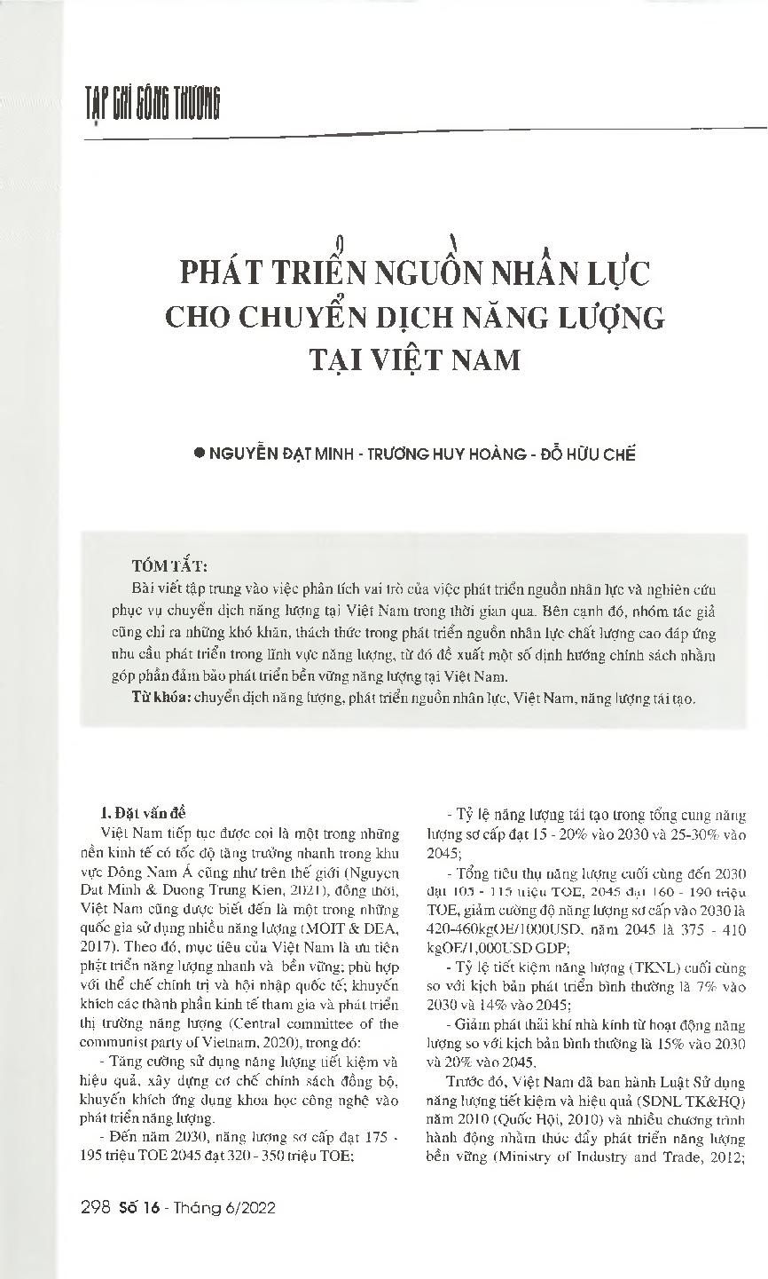 Phát triển nguồn nhân lực cho chuyển dịch năng lượng tại Việt Nam = Developing the human resource for the energy transition of Vietnam