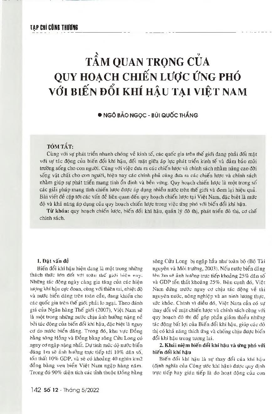 Tầm quan trọng của quy hoạch chiến lược ứng phó với biến đổi khí hậu tại Việt Nam = The important role of strategic planning responding to climate change in Vietnam