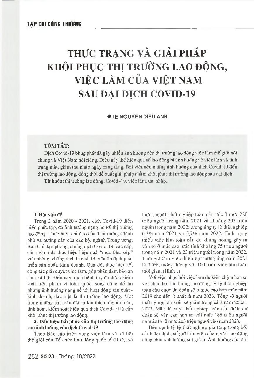 Thực trạng và giải pháp khôi phục thị trường lao động, việc làm của Việt Nam sau đại dịch Covid-19 = The current situation and solutions to help Vietnam's labour market recover in the post-COVID-19 era