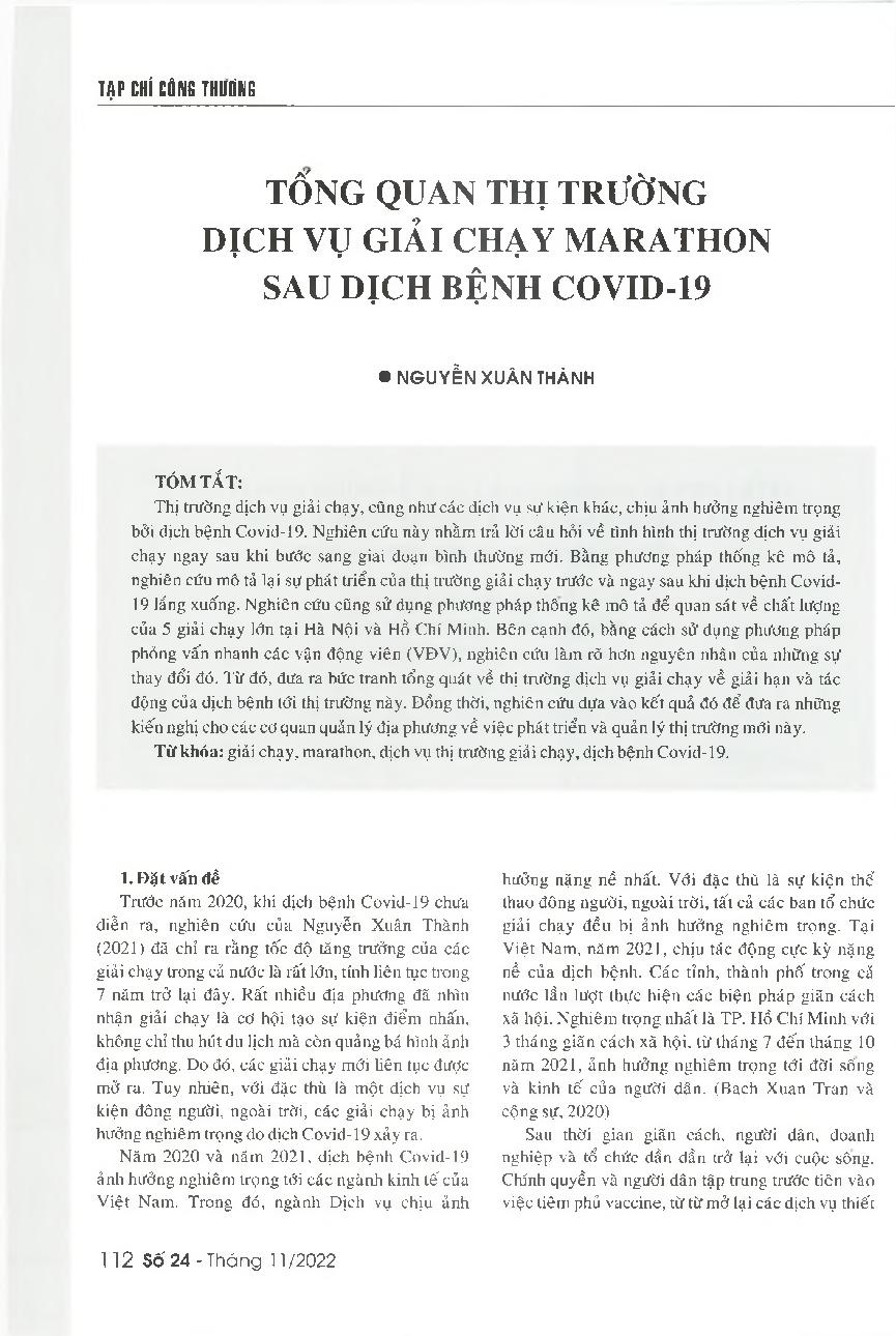 Tổng quan thị trường dịch vụ giải chạy marathon sau dịch bệnh Covid-19 = An overview of the running-race industry after the Covid-19 pandemic