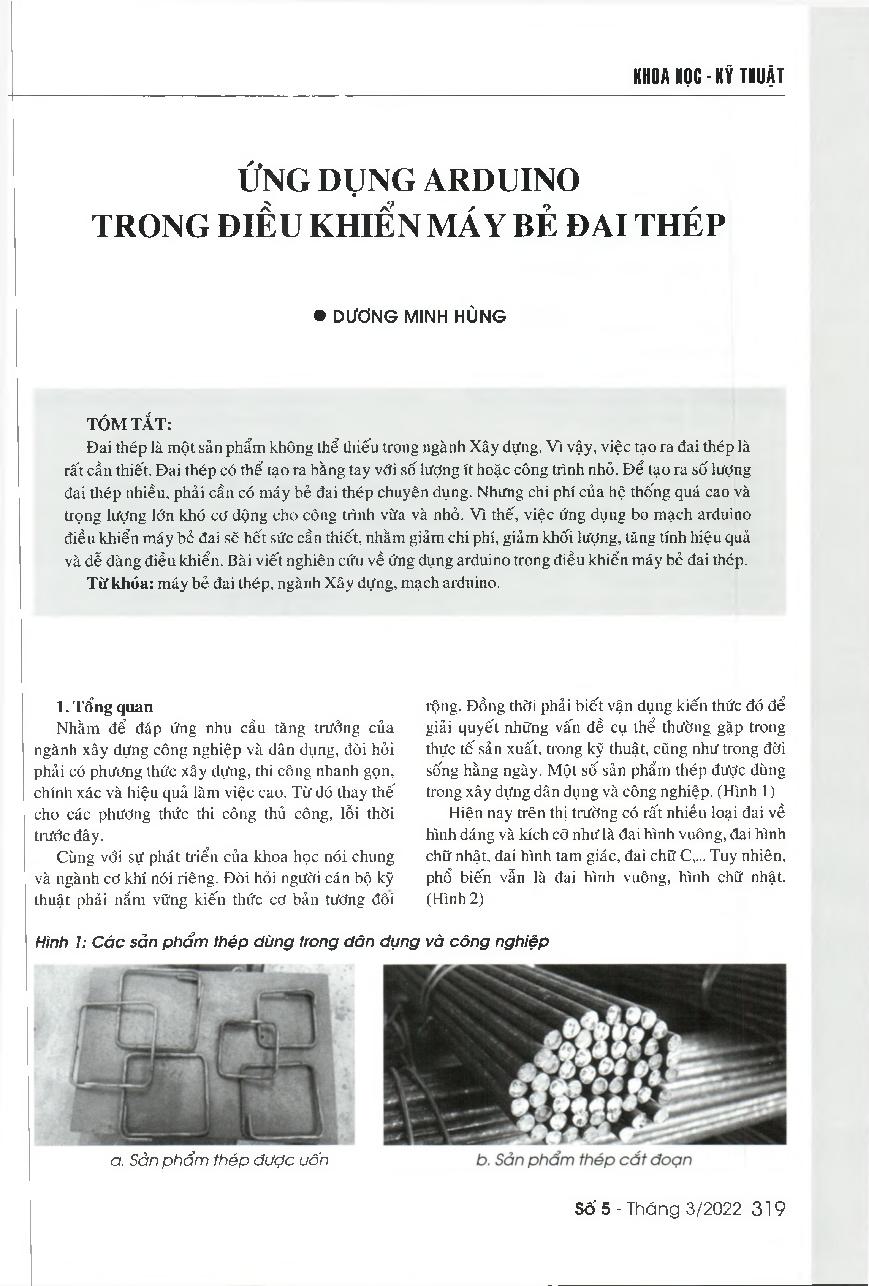 Ứng dụng arduino trong điều khiển máy bẻ đai thép = Using the Arduino board to control the Steel bending machine