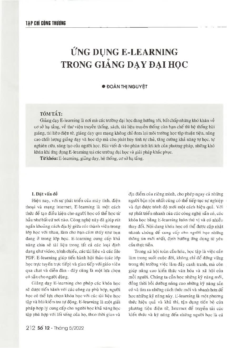 Ứng dụng E-learning trong giảng dạy đại học = Applying E-learning to conduct training activities at universities